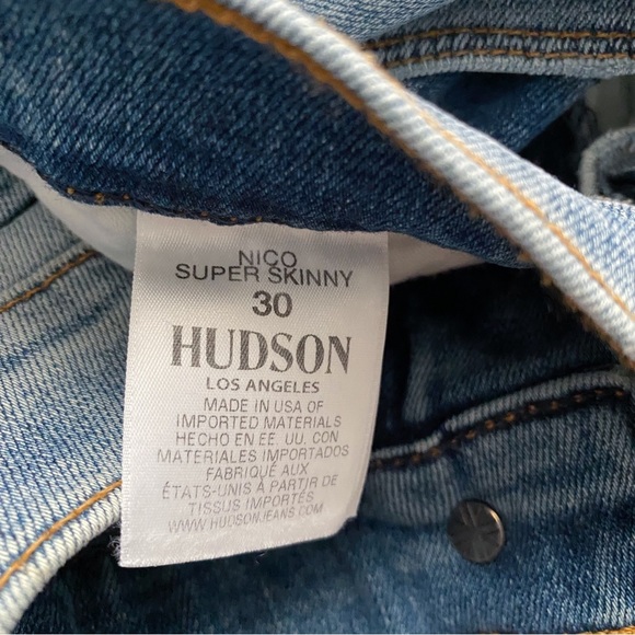 Hudson Nico Super Skinny Mid Rise Medium Wash Distressed Jeans - Picture 4 of 13